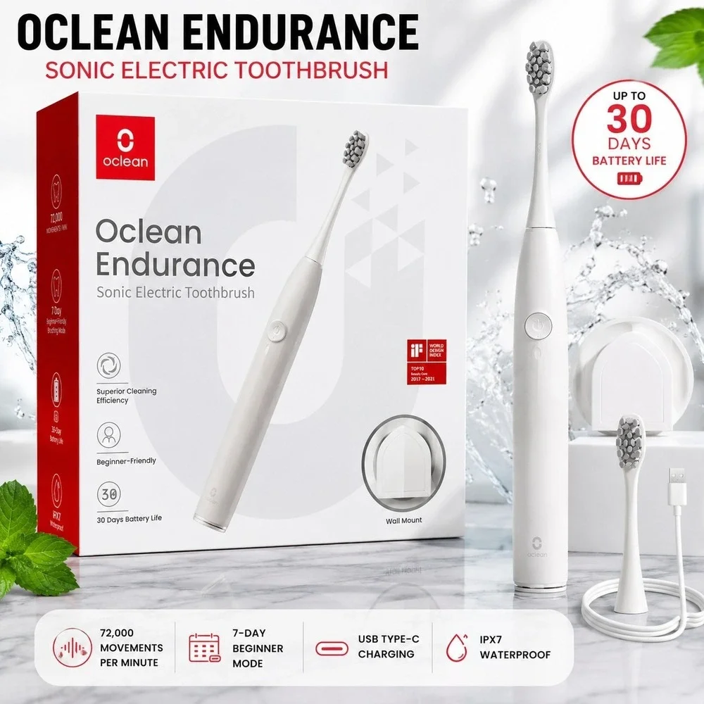 Oclean Endurance Sonic Electric Toothbrush E5501 White USB-C Rechargeable 72,000